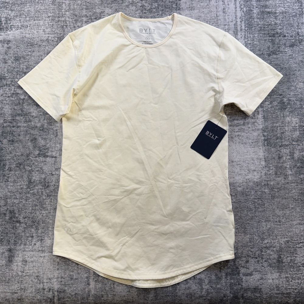 BYLT Drop Cut Lux Shirt Mens Medium Bone Cream Performance T-Shirt Basics NEW